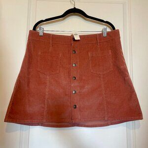 Aerie Rosy Pink Button-Up Stretch Corduroy Mini Skirt, Size XL - New with Tags